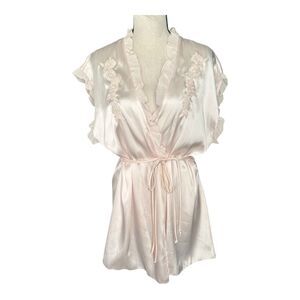 Intimo Donatella Pink Satin Ruffle Lingerie Robe - Large